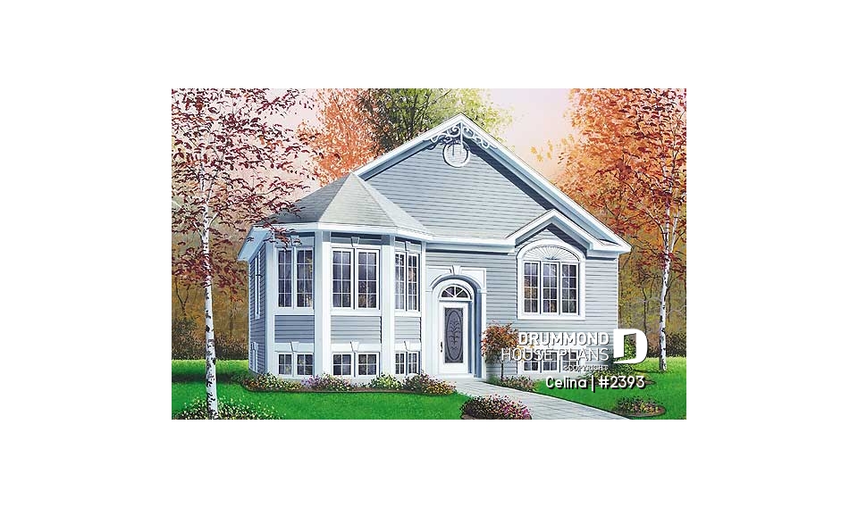 front - BASE MODEL - Affordable 2 bedroom split-entry house plan with kitchen island - Celina