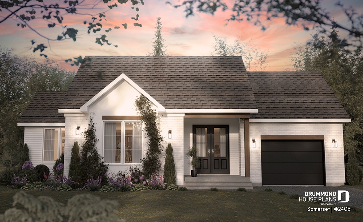 front - BASE MODEL - Modern Farmhouse Bungalow with Covered Terrace, Garage and Flexible Lower Level - Somerset