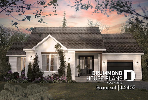 front - BASE MODEL - Spacious ranch style 2 bedroom house plan with breakfast nook in solarium, garage - Somerset