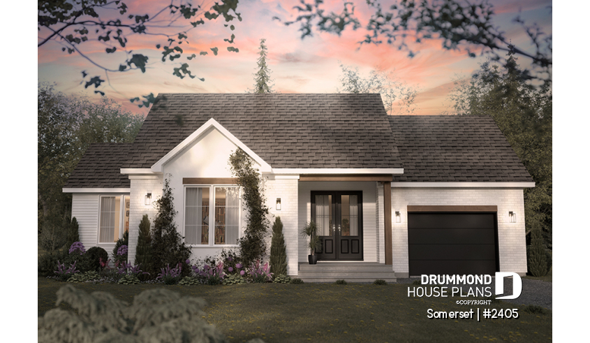 front - BASE MODEL - Spacious ranch style 2 bedroom house plan with breakfast nook in solarium, garage - Somerset