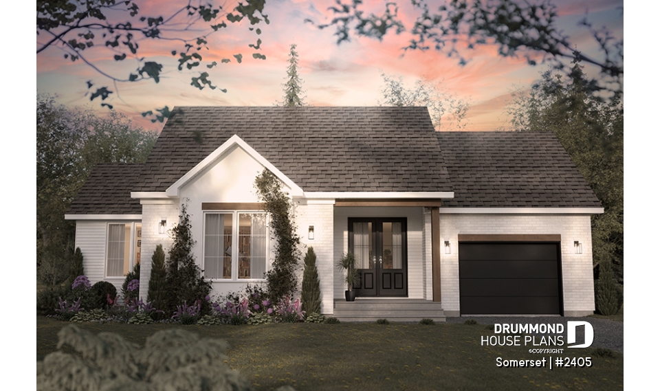 front - BASE MODEL - Modern Farmhouse Bungalow with Covered Terrace, Garage and Flexible Lower Level - Somerset