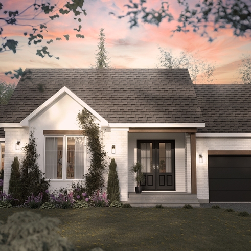 front - BASE MODEL - Modern Farmhouse Bungalow with Covered Terrace, Garage and Flexible Lower Level - Somerset