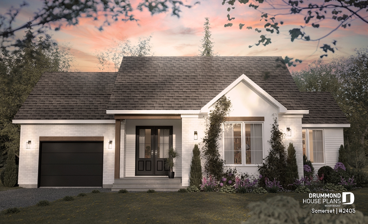 front - BASE MODEL - Modern Farmhouse Bungalow with Covered Terrace, Garage and Flexible Lower Level - Somerset
