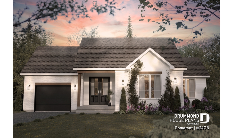 front - BASE MODEL - Modern Farmhouse Bungalow with Covered Terrace, Garage and Flexible Lower Level - Somerset