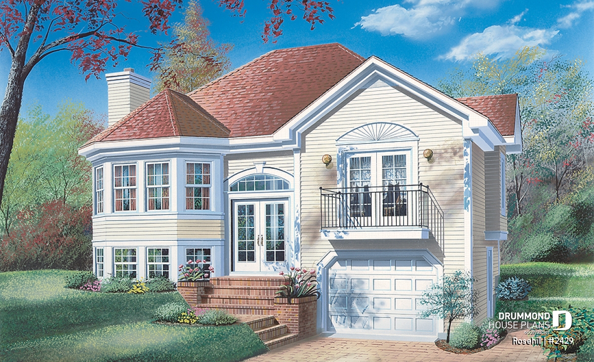 front - BASE MODEL - Split level house with 2 bedrooms, laundry room, nice family room with fireplace, private juliet balcony - Rosehill