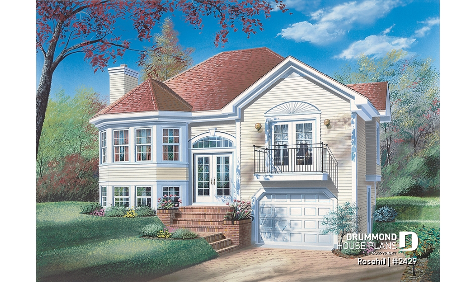 front - BASE MODEL - Split level house with 2 bedrooms, laundry room, nice family room with fireplace, private juliet balcony - Rosehill