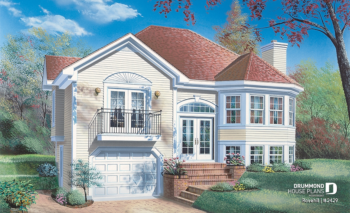 front - BASE MODEL - Split level house with 2 bedrooms, laundry room, nice family room with fireplace, private juliet balcony - Rosehill