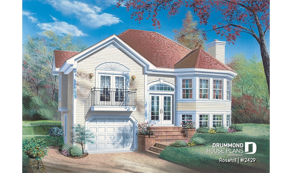 front - BASE MODEL - Split level house with 2 bedrooms, laundry room, nice family room with fireplace, private juliet balcony - Rosehill