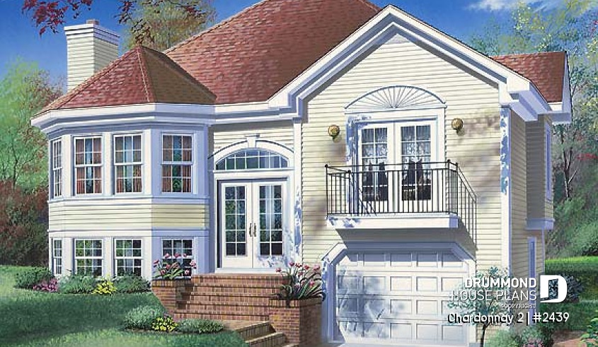 front - BASE MODEL - Split-level house plan with 3 bedrooms, good size family room with fireplace, unfinished daylight basement - Rosehill 2