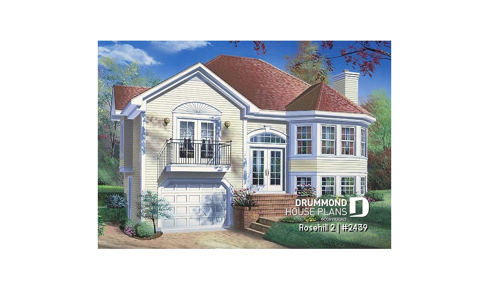 front - BASE MODEL - Split-level house plan with 3 bedrooms, good size family room with fireplace, unfinished daylight basement - Rosehill 2