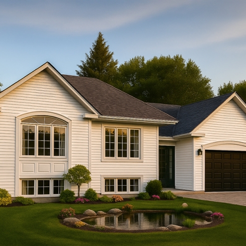 front - BASE MODEL - Split-entry house plan, economical, garage with storage, 2 to 4 bedrooms, optional finished basement ($) - Madeline