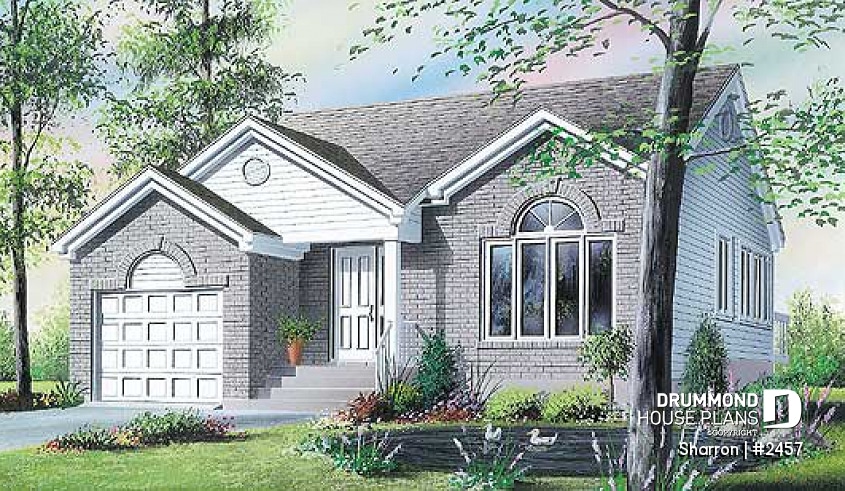 front - BASE MODEL - Modern style design, cathedral ceiling, 3 bedrooms, large garage, kitchen with island - Sharron