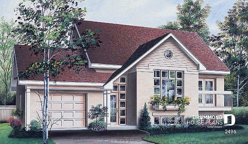 front - BASE MODEL - One-storey house plan with lots of natural light, 2 bedrooms, garage - Caracalla