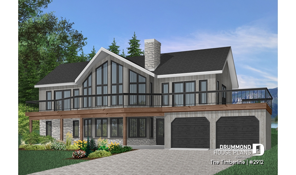 Color version 3 - Front - Stunning 4 bedroom rustic cotttage plan, master suite on main floor, reverse living, 2 living rooms, fireplace - The Timberline