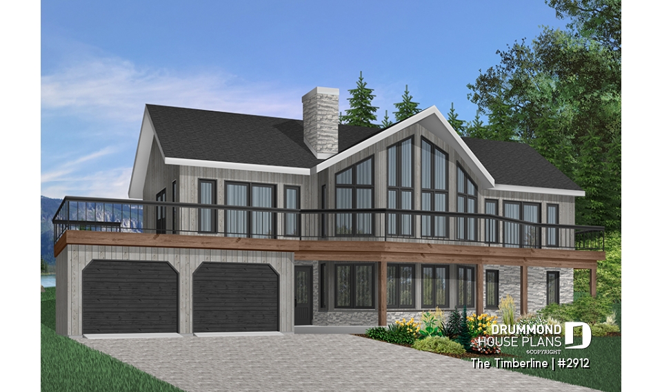 Color version 3 - Front - Stunning 4 bedroom rustic cotttage plan, master suite on main floor, reverse living, 2 living rooms, fireplace - The Timberline