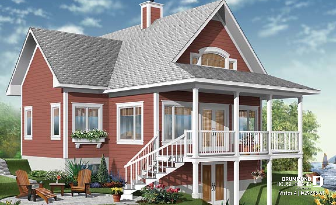 Rear view - BASE MODEL - Vacation home design, 1 to 4 bedrooms, 2 family rooms, open floor plan, finished walkout basement - Vistas 4