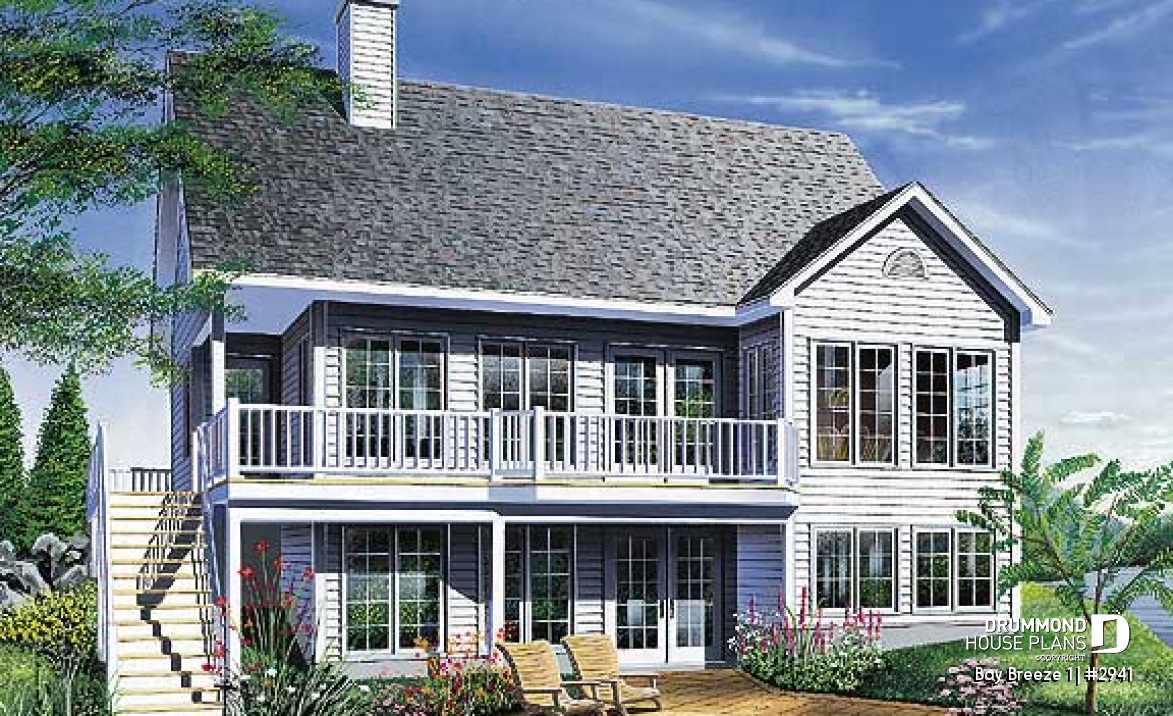 Rear view - BASE MODEL - Cottage plan with cathedral ceiling, unfinished walkout basement, 2 to 5 bedrooms, large deck - Bay Breeze 1
