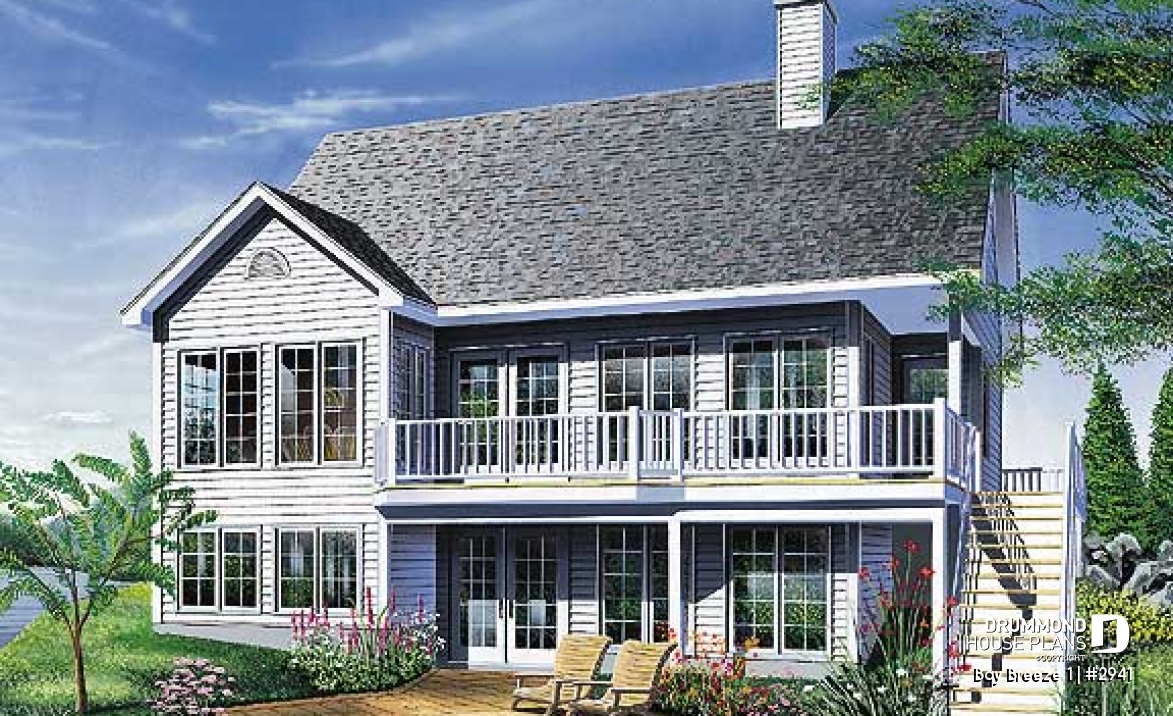 Rear view - BASE MODEL - Cottage plan with cathedral ceiling, unfinished walkout basement, 2 to 5 bedrooms, large deck - Bay Breeze 1