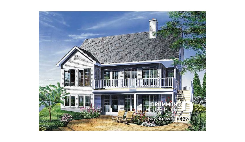 Rear view - BASE MODEL - Cottage plan with cathedral ceiling, unfinished walkout basement, 2 to 5 bedrooms, large deck - Bay Breeze 1