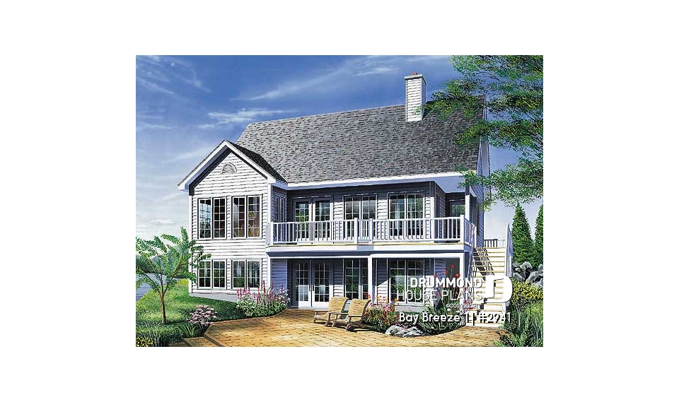 Rear view - BASE MODEL - Cottage plan with cathedral ceiling, unfinished walkout basement, 2 to 5 bedrooms, large deck - Bay Breeze 1