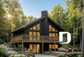 front - BASE MODEL - Panoramic view scandinavian inspired cottage design, ideal ski chalet with large fireplace, 1 to 3 bedrooms - Skybridge 4