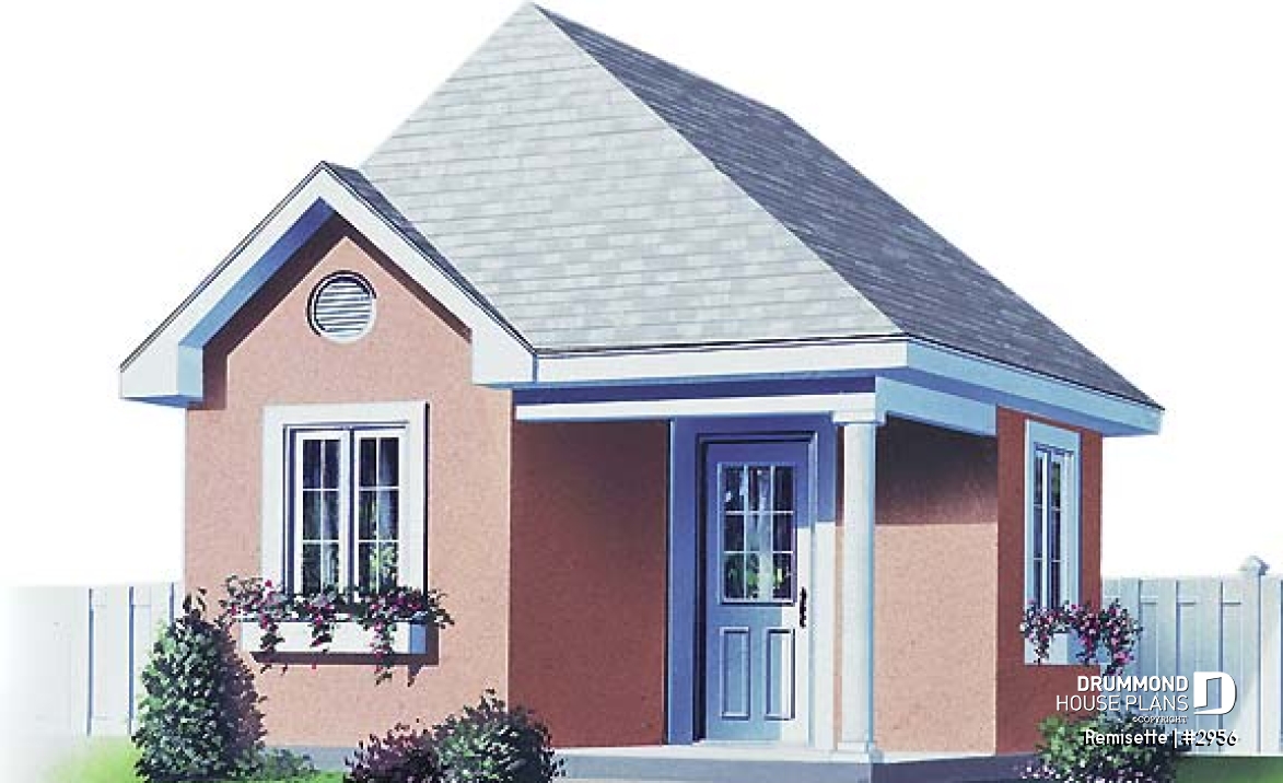 front - BASE MODEL - Garden shed plan 16' x 16' for storage of sports and gardening articles - Remisette