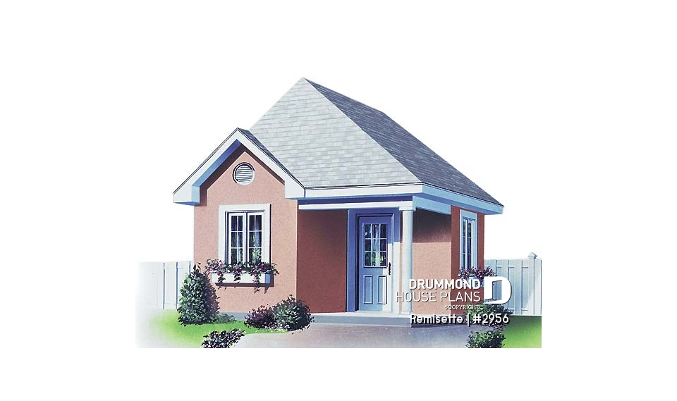 front - BASE MODEL - Garden shed plan 16' x 16' for storage of sports and gardening articles - Remisette