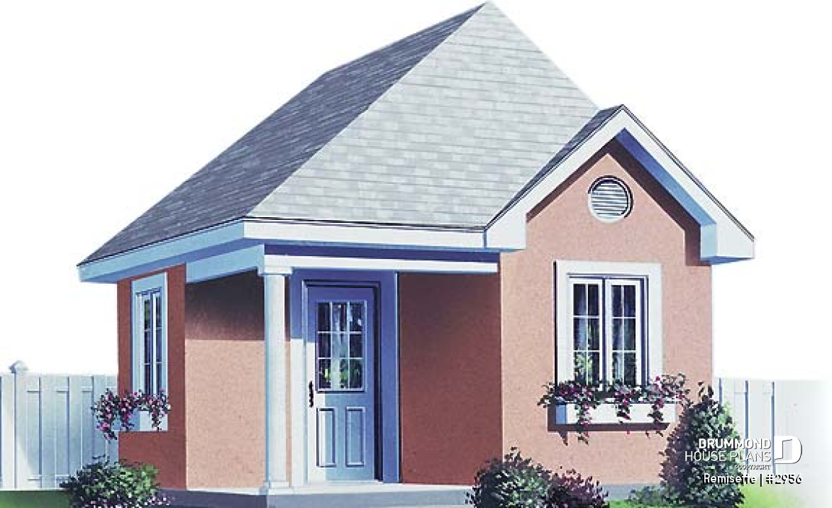 front - BASE MODEL - Garden shed plan 16' x 16' for storage of sports and gardening articles - Remisette