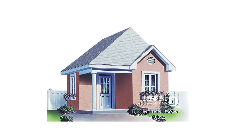 front - BASE MODEL - Garden shed plan 16' x 16' for storage of sports and gardening articles - Remisette