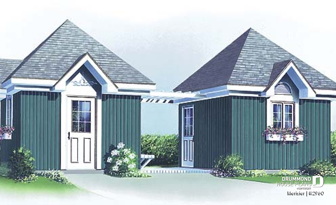 front - BASE MODEL - Double shed plan providing two distinct storage areas - Merisier