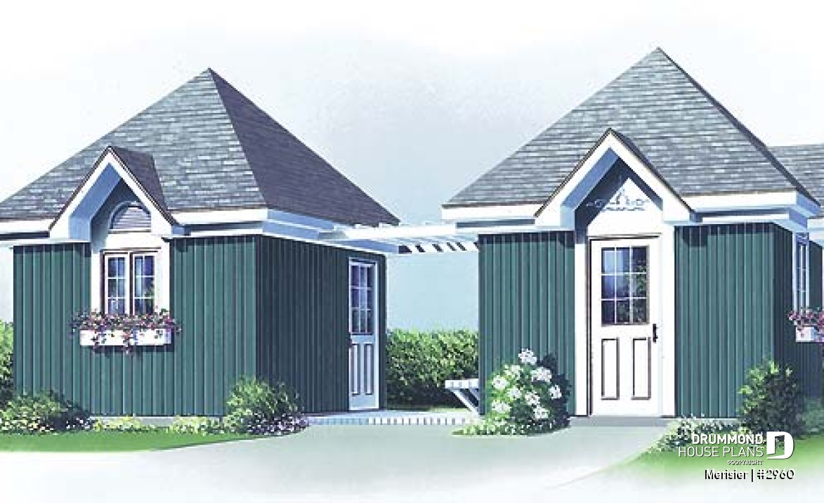 front - BASE MODEL - Double shed plan providing two distinct storage areas - Merisier