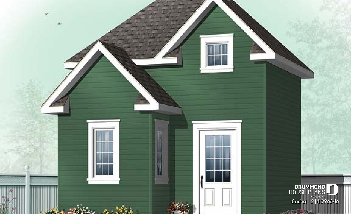 front - BASE MODEL - Backyard shed plan, country style, storage in attic - Cachot  2