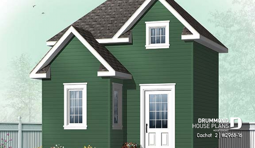 front - BASE MODEL - Backyard shed plan, country style, storage in attic - Cachot  2