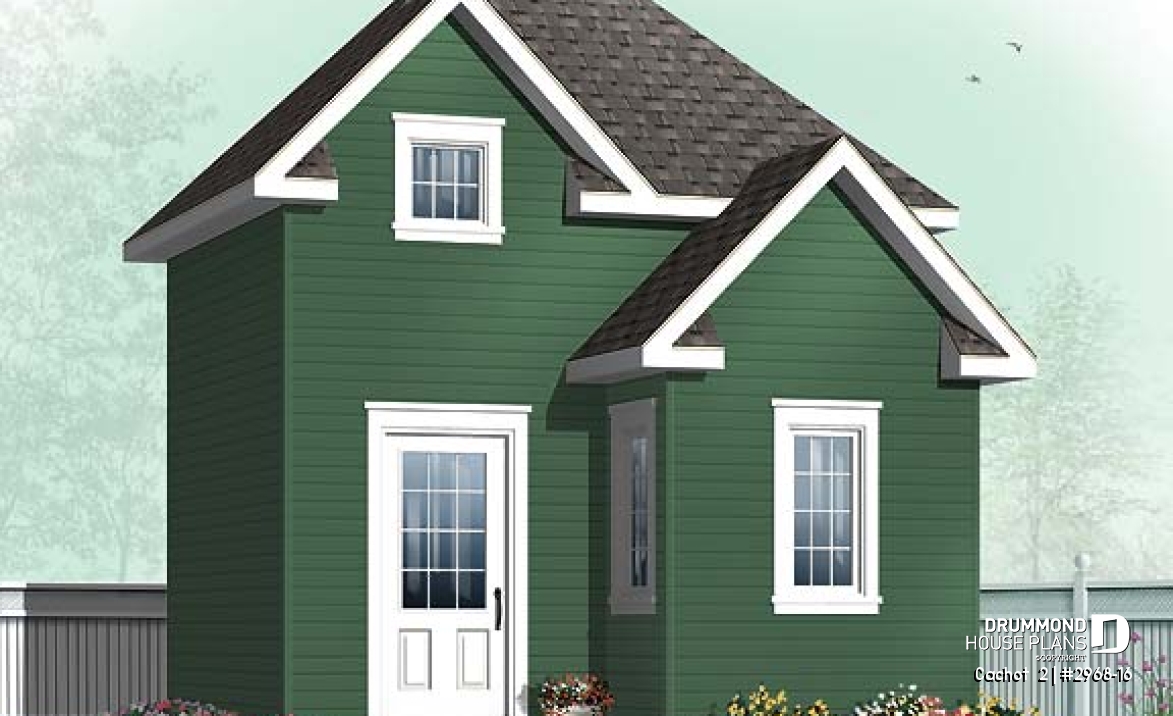 front - BASE MODEL - Backyard shed plan, country style, storage in attic - Cachot  2