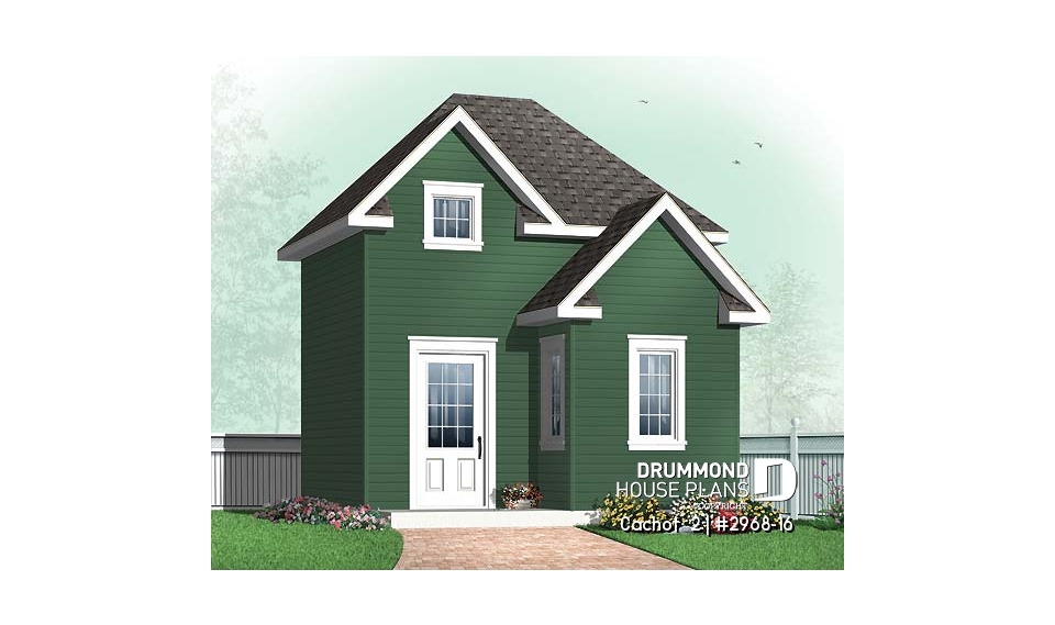 front - BASE MODEL - Backyard shed plan, country style, storage in attic - Cachot  2