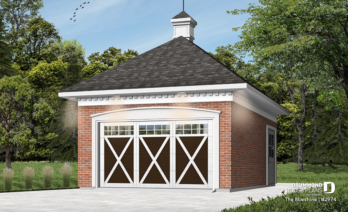 front - BASE MODEL - Charming Victorien inspired one-car garage plan - The Bluestone