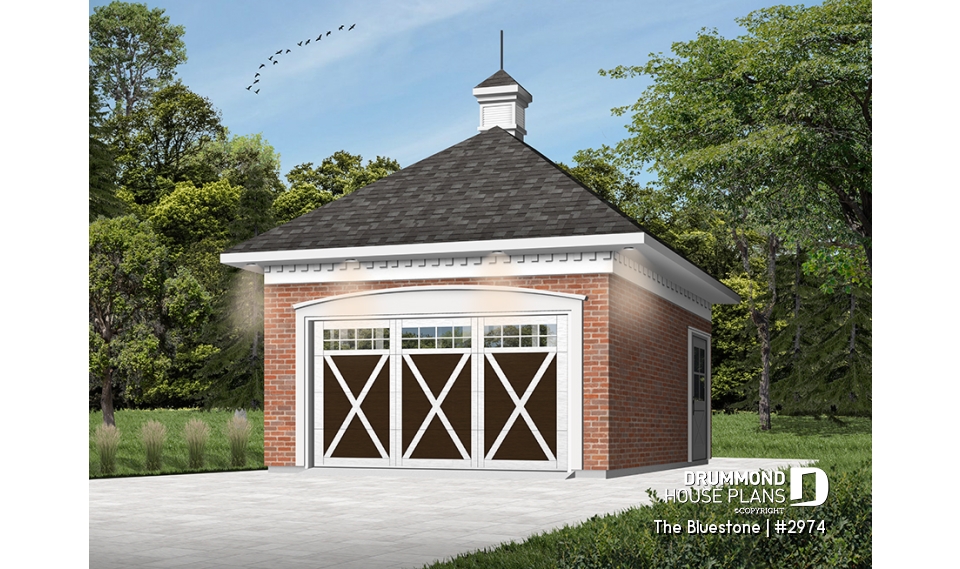 front - BASE MODEL - Charming Victorien inspired one-car garage plan - The Bluestone