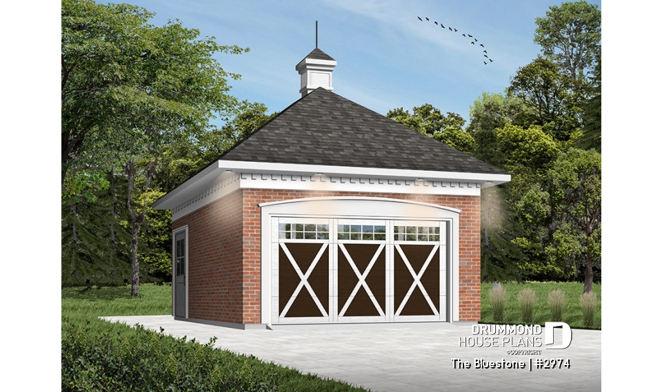 front - BASE MODEL - Charming Victorien inspired one-car garage plan - The Bluestone