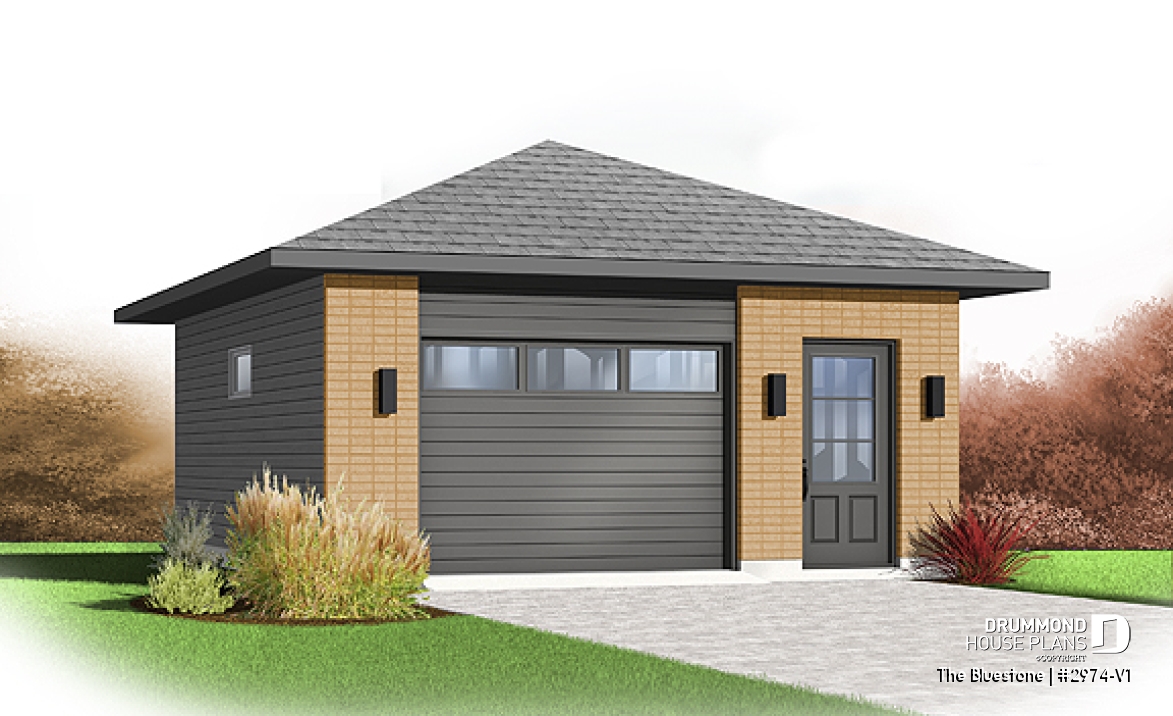 front - BASE MODEL - One-car urban garage design  - The Bluestone