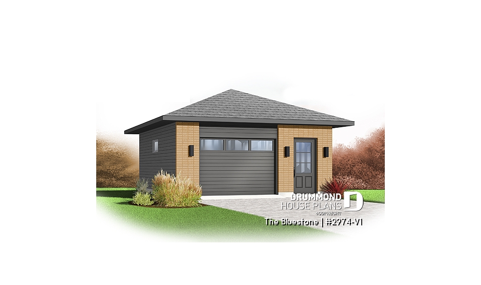 front - BASE MODEL - One-car urban garage design  - The Bluestone