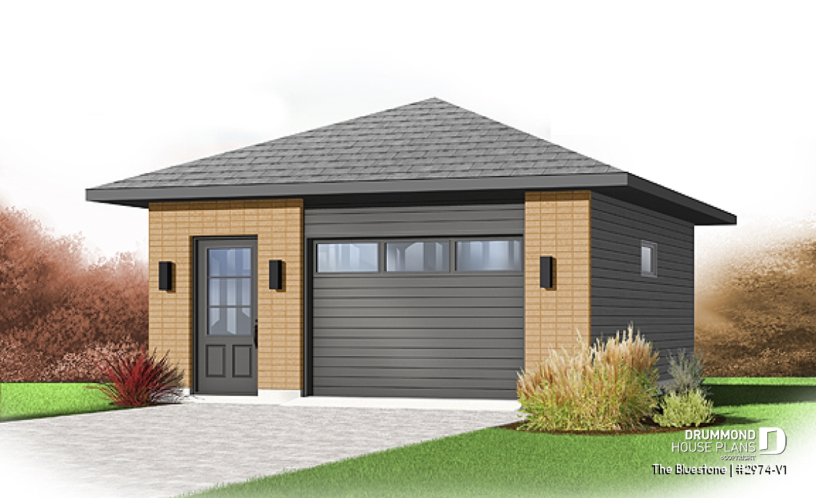 front - BASE MODEL - One-car urban garage design  - The Bluestone