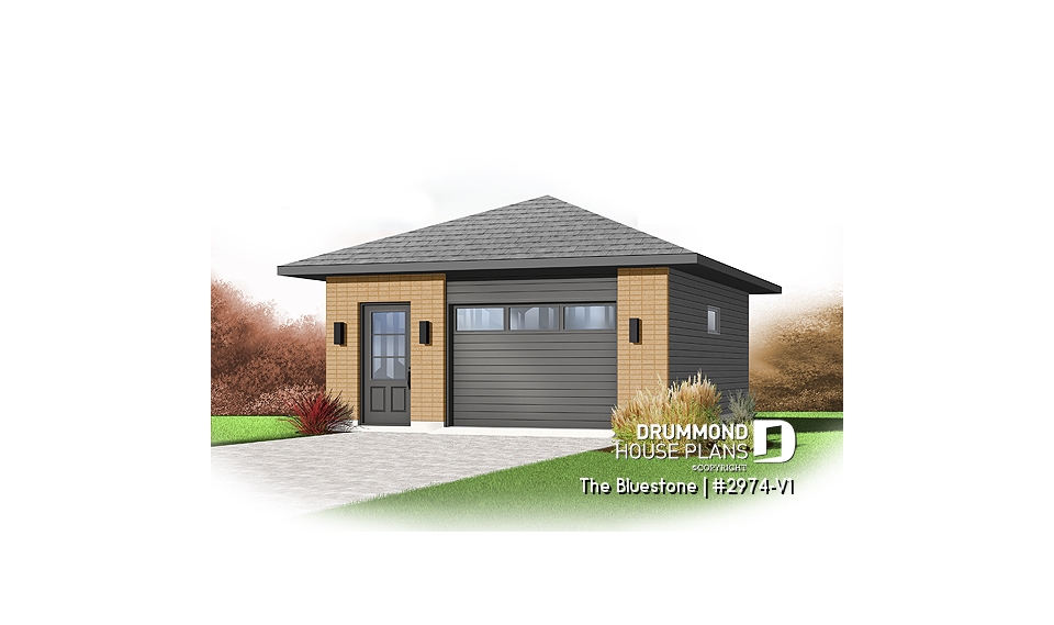 front - BASE MODEL - One-car urban garage design  - The Bluestone