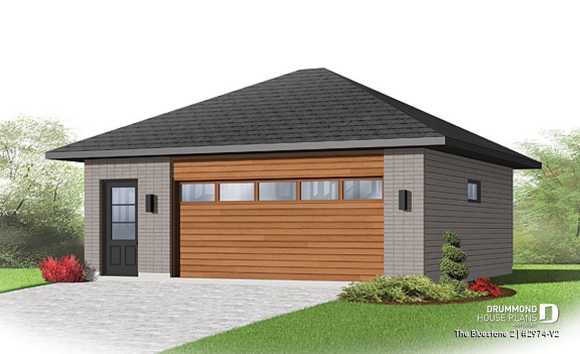 front - BASE MODEL - Two-car contemporary garage plan with storage space - The Bluestone 2