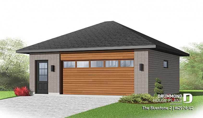 front - BASE MODEL - Two-car contemporary garage plan with storage space - The Bluestone 2
