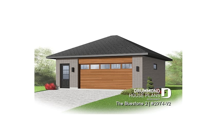 front - BASE MODEL - Two-car contemporary garage plan with storage space - The Bluestone 2