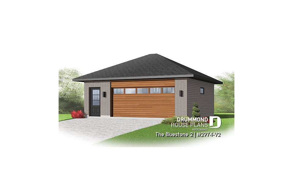 front - BASE MODEL - Two-car contemporary garage plan with storage space - The Bluestone 2