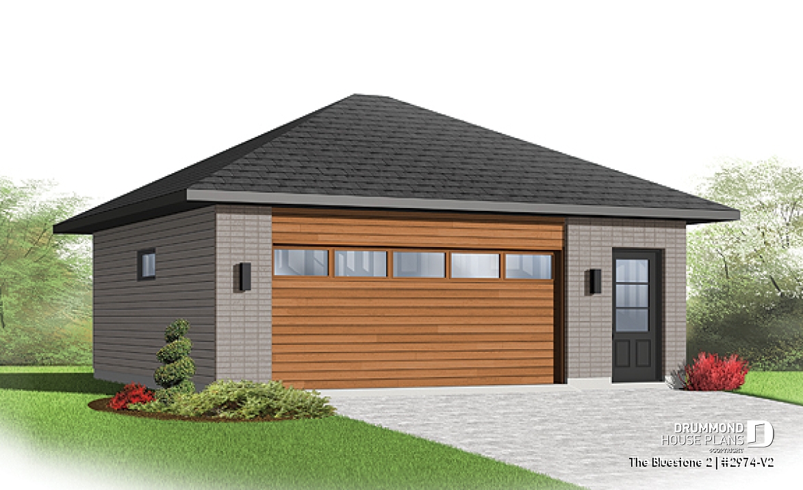 front - BASE MODEL - Two-car contemporary garage plan with storage space - The Bluestone 2