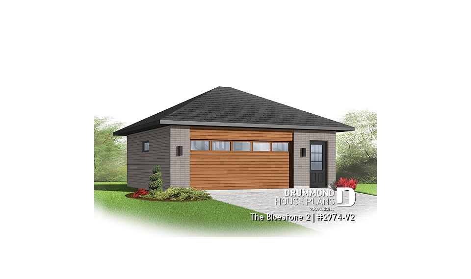 front - BASE MODEL - Two-car contemporary garage plan with storage space - The Bluestone 2