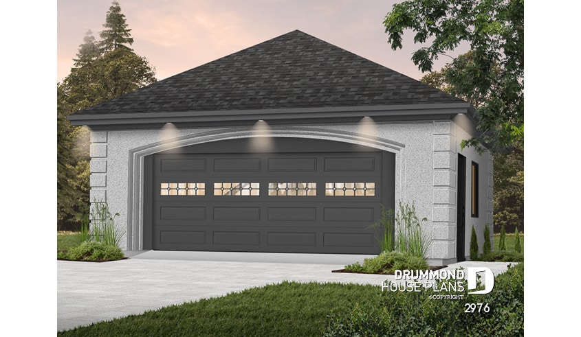 Color version 1 - Front - Two-car garage plan with side door. PDF and blueprints available. - Utopia
