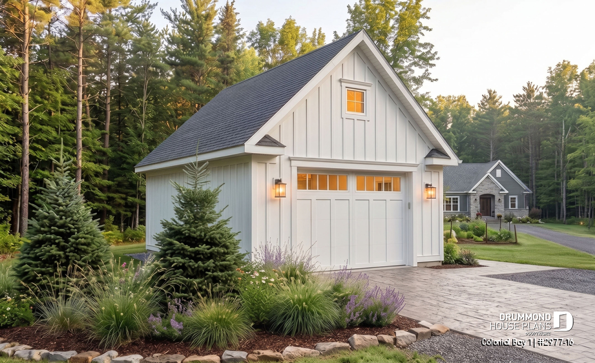 front - BASE MODEL - One-car garage plan with bonus storage in attic. PDF and blueprints available. - Colonial Bay 1